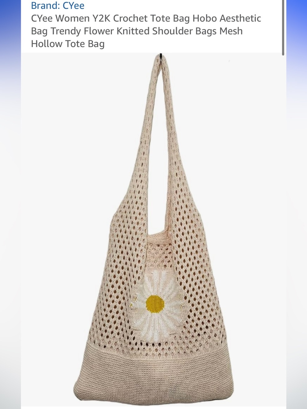 Y2K Boho Hobo Crochet Cream Knit Daisy Tote Bag - Picture 9 of 12